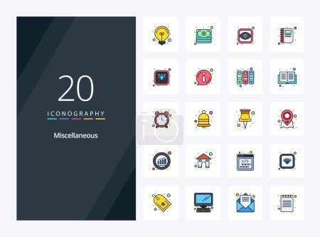 Illustration for 20 Miscellaneous line Filled icon for presentation - Royalty Free Image