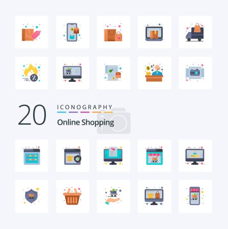 Illustration for 20 OnFlat Color Shopping Flat Color icon Pack. like account. web. shopping. shop. online - Royalty Free Image