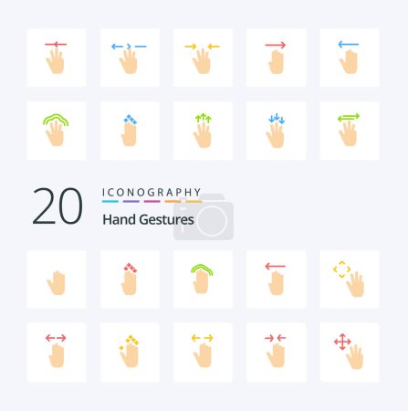 Illustration for 20 Hand Gestures Flat Color icon Pack like left four down finger interface - Royalty Free Image