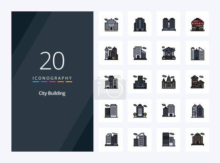 Téléchargez les illustrations : 20 City Building line Icône remplie pour la présentation - en licence libre de droit