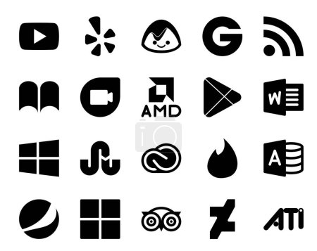 Illustration for 20 Social Media Icon Pack Including tinder. cc. amd. creative cloud. windows - Royalty Free Image