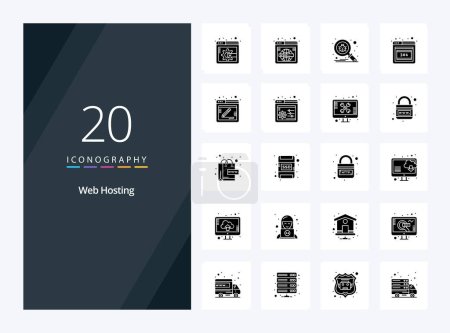 Téléchargez les illustrations : 20 Web Hosting Solid Glyph icône pour la présentation - en licence libre de droit