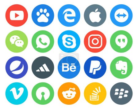 Ilustración de 20 Paquete de iconos de redes sociales Incluyendo evernote. ¡Behance! whatsapp. adidas. lugares de reunión - Imagen libre de derechos