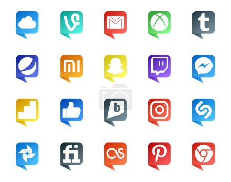 Illustration for 20 Social Media Speech Bubble Style Logo like photo. instagram. xiaomi. brightkite. google analytics - Royalty Free Image