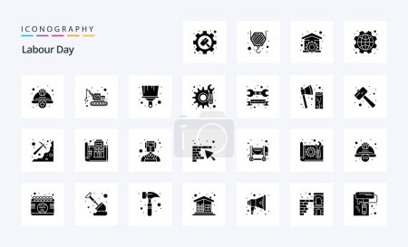 Illustration for 25 Labour Day Solid Glyph icon pack - Royalty Free Image