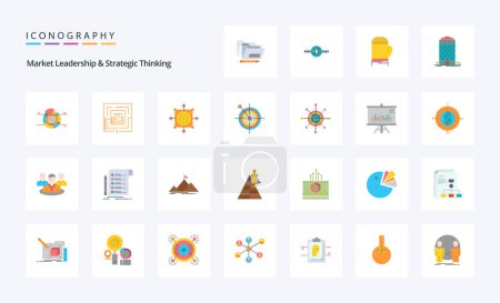 Ilustración de 25 Liderazgo de mercado y pensamiento estratégico Paquete de iconos de color plano - Imagen libre de derechos