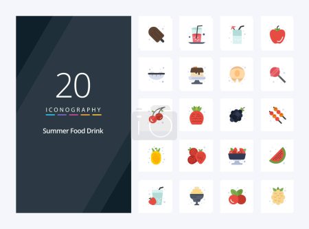 Téléchargez les photos : 20 Summer Food Drink icône de couleur plate pour la présentation - en image libre de droit