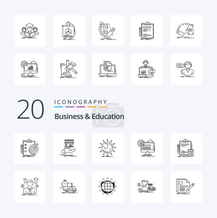 Illustration for 20 Business And Education Line icon Pack like report account online kids network - Royalty Free Image