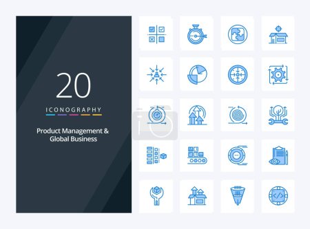 Ilustración de 20 Gestión de productos y negocio global icono de color azul para la presentación - Imagen libre de derechos