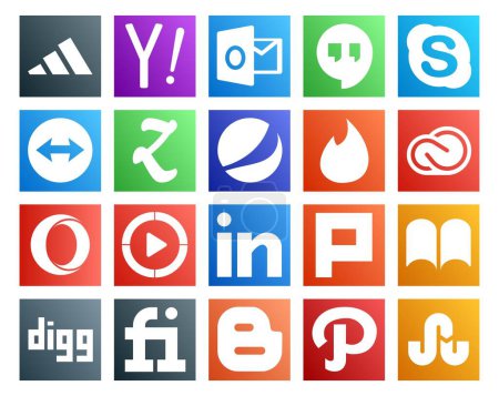Illustration for 20 Social Media Icon Pack Including linkedin. windows media player. zootool. opera. cc - Royalty Free Image