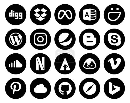Illustration for 20 Social Media Icon Pack Including forrst. music. instagram. sound. chat - Royalty Free Image