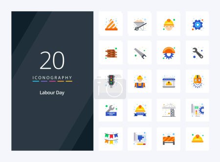 Téléchargez les illustrations : 20 icône couleur plate de la fête du travail pour la présentation - en licence libre de droit