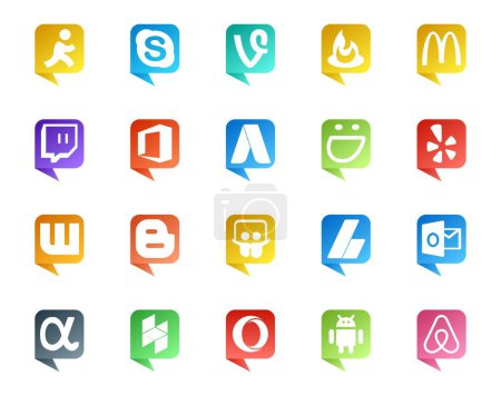 Ilustración de 20 Social Media Speech Bubble Style Logo como red de aplicaciones. anuncios. adwords. adsense. bloguero - Imagen libre de derechos