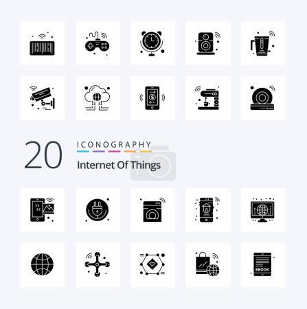 Téléchargez les illustrations : 20 Internet des objets Solid Glyph icon Pack comme maison en ligne iot wifi machine - en licence libre de droit