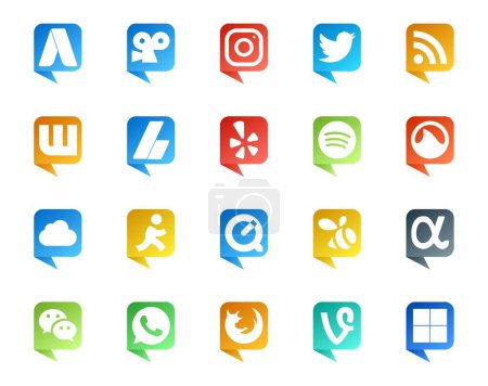 Ilustración de 20 Social Media Speech Bubble Style Logo como wechat. enjambre. anuncios. tiempo rápido. icloud - Imagen libre de derechos