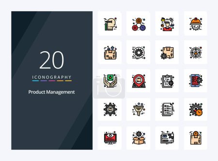 Illustration for 20 Product Management line Filled icon for presentation - Royalty Free Image