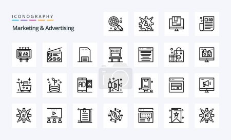 Ilustración de 25 Paquete de iconos de línea de marketing y publicidad - Imagen libre de derechos