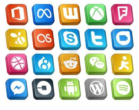 Ilustración de 20 Paquete de iconos de redes sociales incluyendo mensajero. reddit. skype. drupal. dúo de Google - Imagen libre de derechos