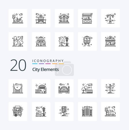 Ilustración de 20 elementos de la ciudad icono de la línea Pack como la calle ciudad puerta parque de la ciudad - Imagen libre de derechos