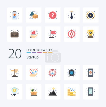 Ilustración de 20 Startup Flat Color icono Pack como el comercio visión protección mirada globo - Imagen libre de derechos