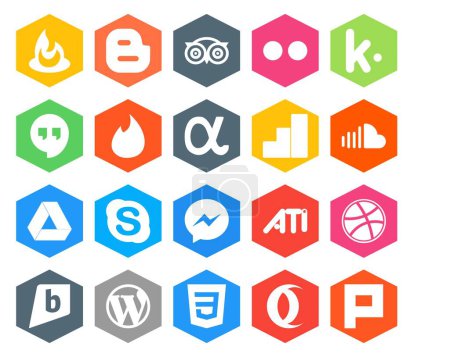 Ilustración de 20 Paquete de iconos de redes sociales incluyendo ati. charla. red de aplicación. skype. música - Imagen libre de derechos
