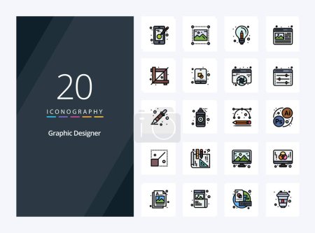 Téléchargez les illustrations : 20 Graphic Designer line Icône remplie pour présentation - en licence libre de droit