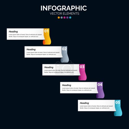 Téléchargez les illustrations : 5 étapes Le vecteur de conception d'infographie et le marketing peuvent être utilisés pour la mise en page du flux de travail - en licence libre de droit