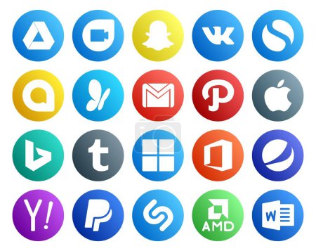 Téléchargez les illustrations : 20 Pack d'icônes pour les médias sociaux Y compris yahoo. bureau. email. microsoft. bing - en licence libre de droit
