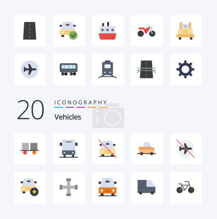 Illustration for 20 Vehicles Flat Color icon Pack like truck car transport slash no - Royalty Free Image