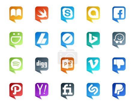 Ilustración de 20 Social Media Speech Bubble Style Logo como video. powerpoint. anuncios. Excava. waze - Imagen libre de derechos