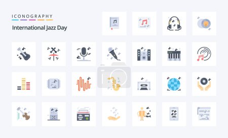 Téléchargez les illustrations : 25 Journée internationale du jazz Pack icône couleur plat - en licence libre de droit