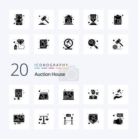 Illustration for 20 Auction Solid Glyph icon Pack like hand lawyer law law judge - Royalty Free Image