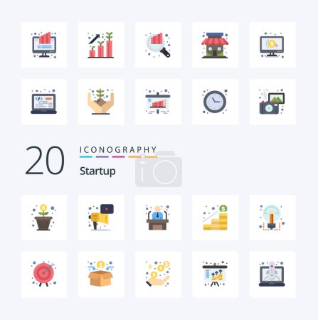 Ilustración de 20 Startup Flat Color icono Paquete como ideas dinero solicitante de crecimiento de beneficios - Imagen libre de derechos