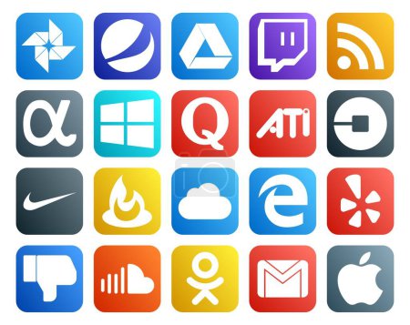 Ilustración de 20 Paquete de iconos de redes sociales Incluyendo el grito. icloud. pregunta. alimentador. conductor - Imagen libre de derechos