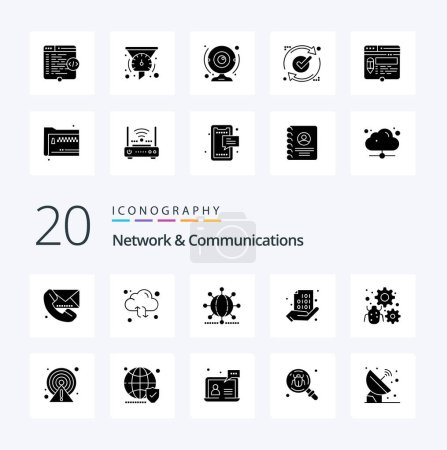 Illustration for 20 Network And Communications Solid Glyph icon Pack. like share. code. arrow. world. network - Royalty Free Image