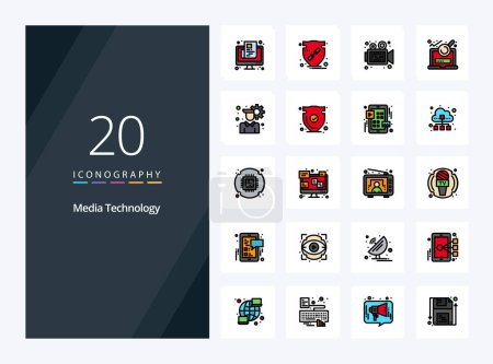 Illustration for 20 Media Technology line Filled icon for presentation - Royalty Free Image