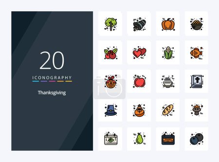 Illustration for 20 Thanksgiving line Filled icon for presentation - Royalty Free Image
