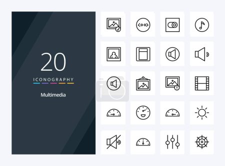 Téléchargez les illustrations : 20 icône de contour multimédia pour la présentation - en licence libre de droit