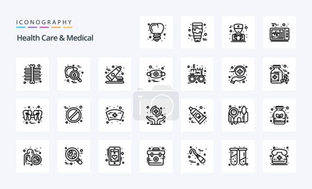 Illustration for 25 Health Care And Medical Line icon pack - Royalty Free Image