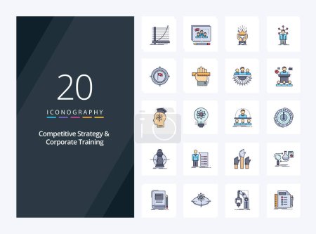 Illustration for 20 Competitive Strategy And Corporate Training line Filled icon for presentation - Royalty Free Image