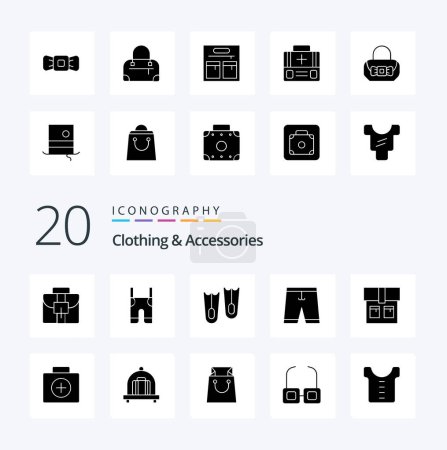 Illustration for 20 Clothing & Accessories Solid Glyph icon Pack. like bowtie. shorts. diving. dress. clothe - Royalty Free Image