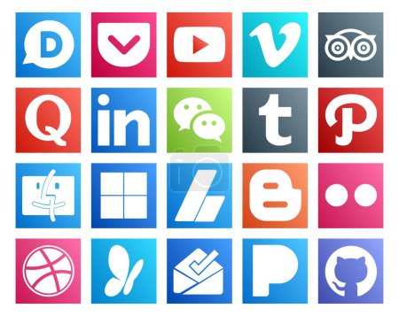 Ilustración de 20 Paquete de iconos de redes sociales Incluyendo adsense. Buscador. quora. camino. mensajero - Imagen libre de derechos