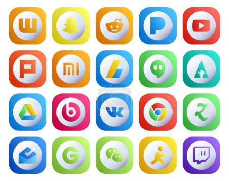 Ilustración de 20 Paquete de iconos de redes sociales Incluyendo bandeja de entrada. Cromo. adsense. vk. unidad de Google - Imagen libre de derechos