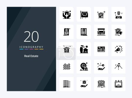 Ilustración de 20 icono de glifo sólido de bienes raíces para la presentación - Imagen libre de derechos