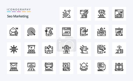 Ilustración de Paquete de iconos de 25 líneas de marketing Seo - Imagen libre de derechos
