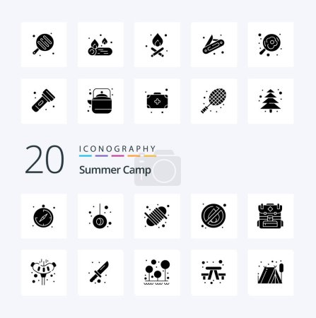 Illustration for 20 Summer Camp Solid Glyph icon Pack like pork hiking rope camping camping - Royalty Free Image