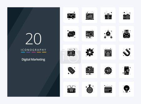 Téléchargez les illustrations : 20 Digital Marketing icône Glyphe solide pour la présentation - en licence libre de droit