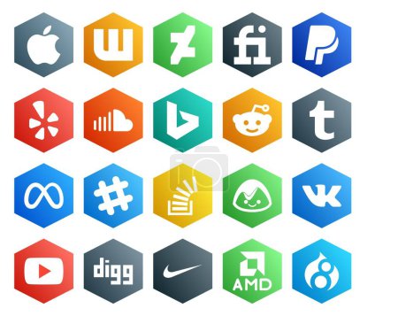 Illustration for 20 Social Media Icon Pack Including question. chat. music. slack. meta - Royalty Free Image