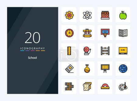 Illustration for 20 School line Filled icon for presentation - Royalty Free Image