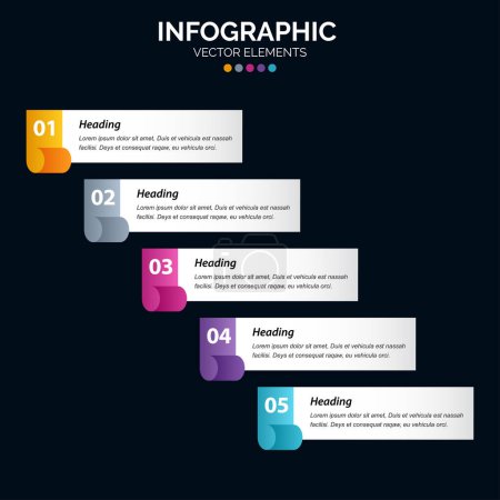 Ilustración de 5 Opción Diagrama de infografías Informe anual Diseño web Etapas o procesos del concepto de negocio - Imagen libre de derechos